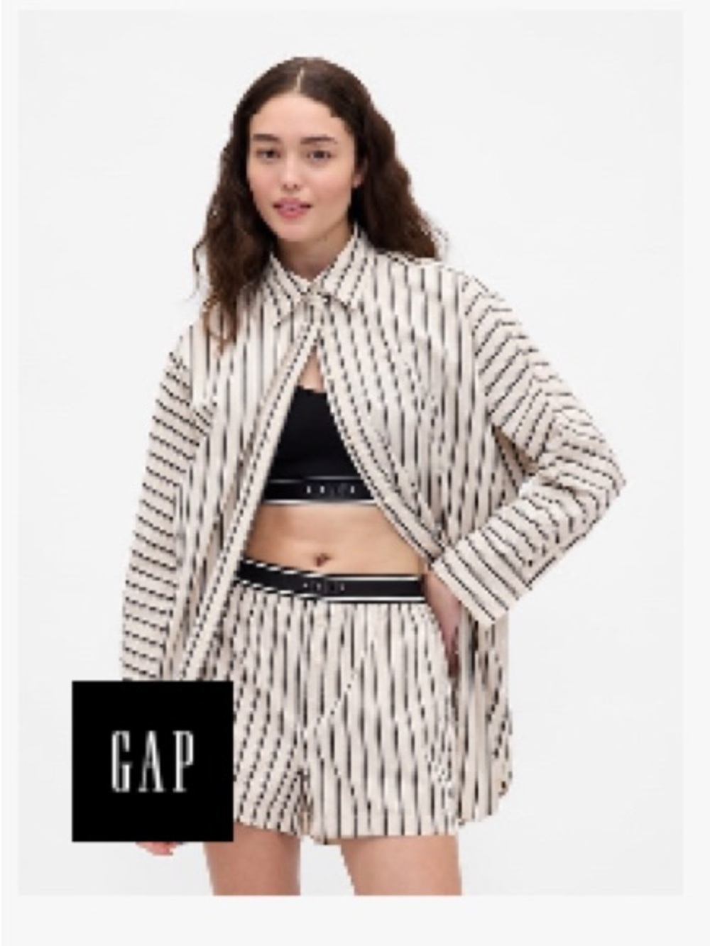 NWT Gap x Beis Poplin Dolman Big Shirt- S- Khaki Tan & Black Stripe